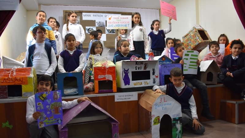 Minik ellerden kediler için su geçirmez ev